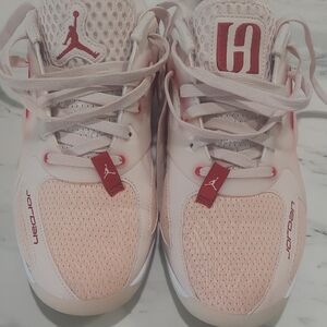 Jordan Womens Pink Sneakers with Red Accents